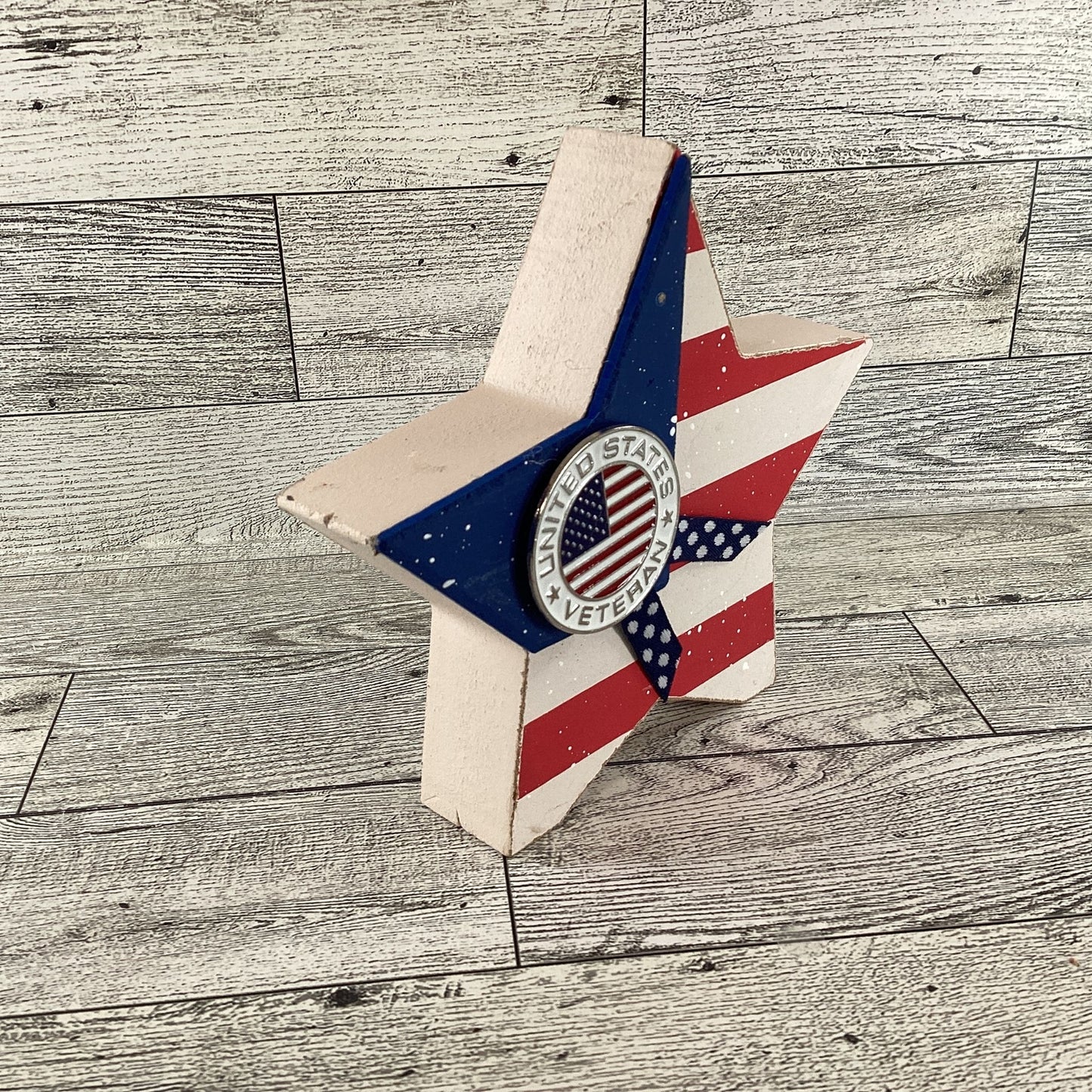 AGD Patriotic Decor - United States Veteran Chunky Wood Star Sitter