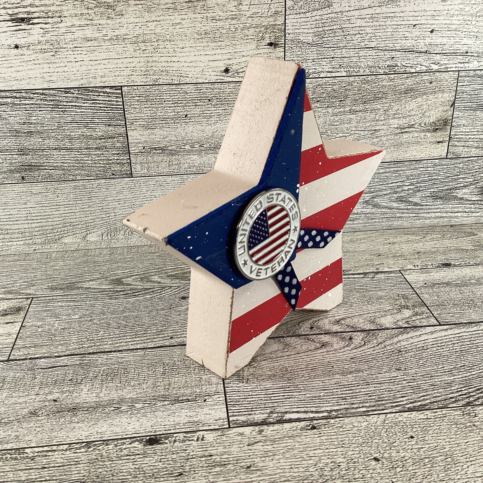 AGD Patriotic Decor - United States Veteran Chunky Wood Star Sitter