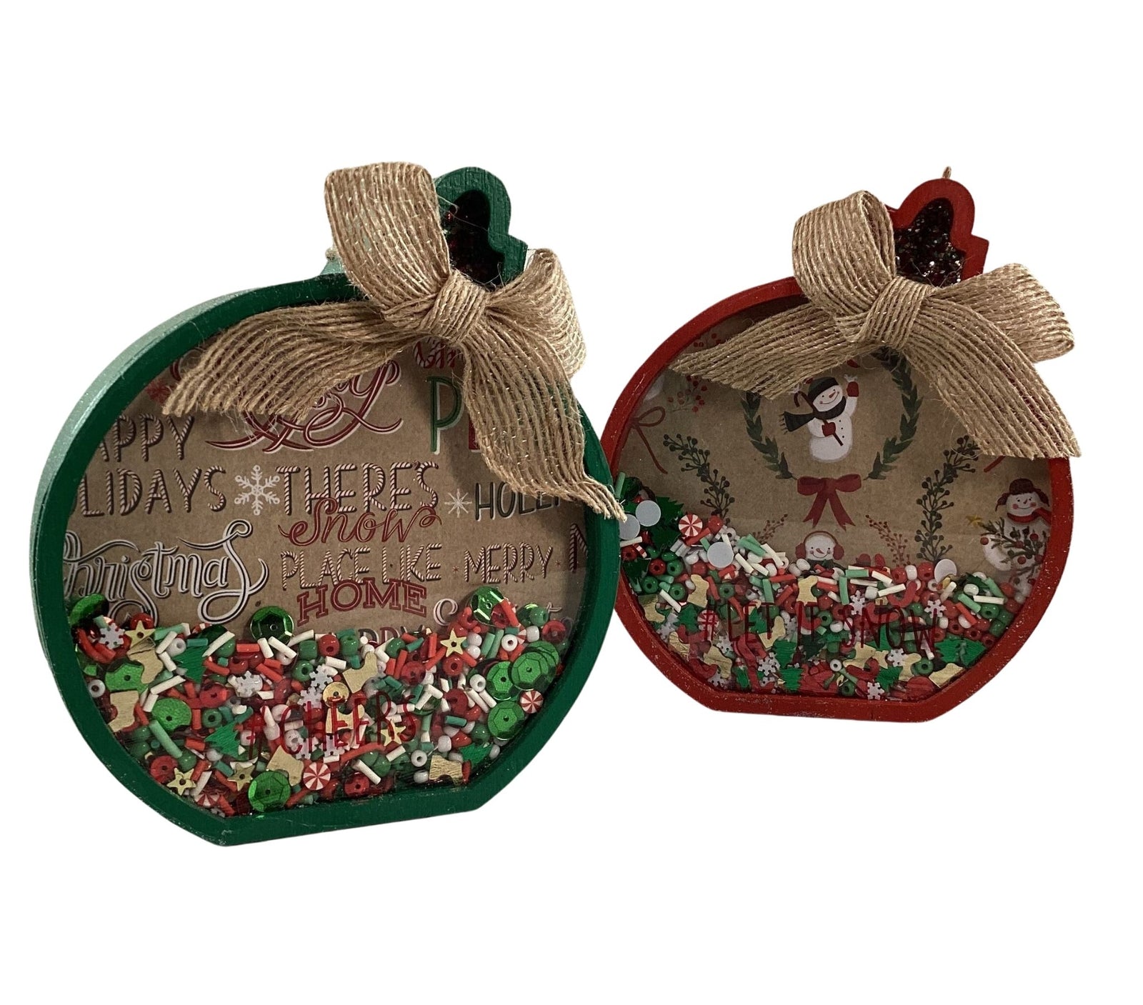 Christmas Decor -  Ornament Shape Chunky Wood Dry Shaker 2pc Set