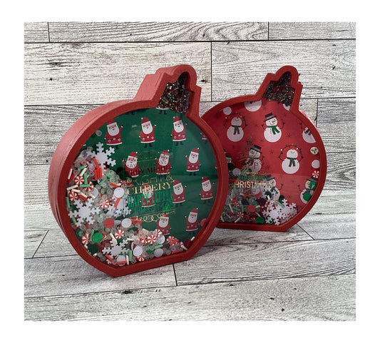 Christmas Decor -  Ornament Bulbs Chunky Wood Shaker Sitters 2pc Set