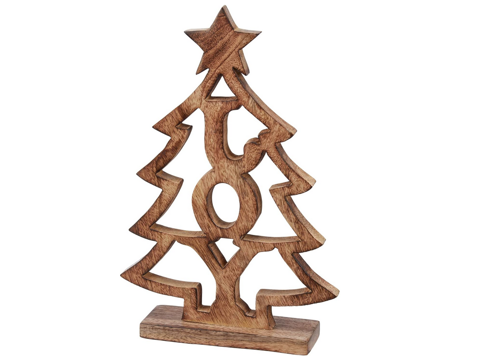 PBK Christmas Decor - Wood Natural Carved Joy Wood Tree