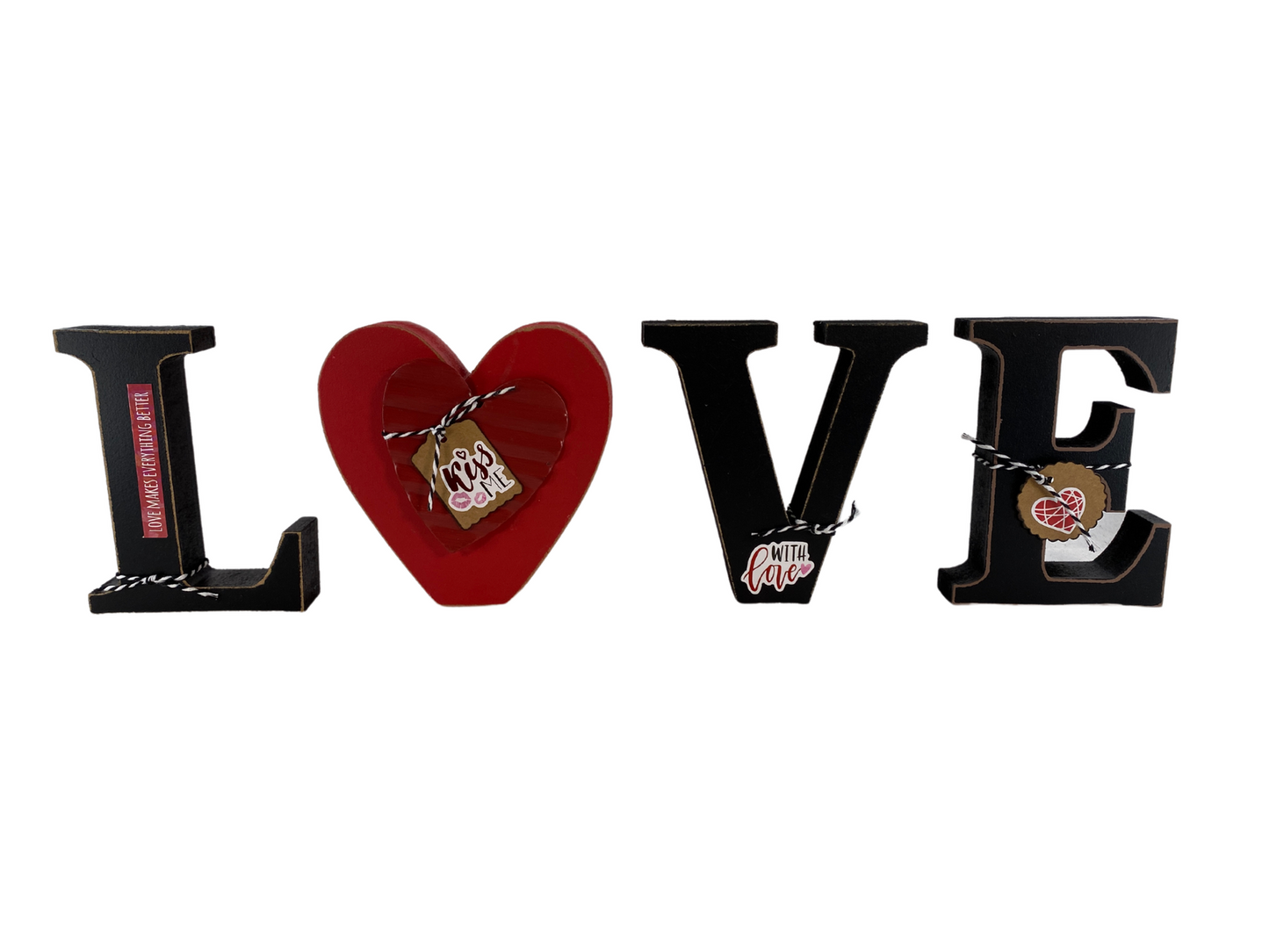 Valentines Decor - Chunky Wood Heart Love Letter Word Tabletop Display