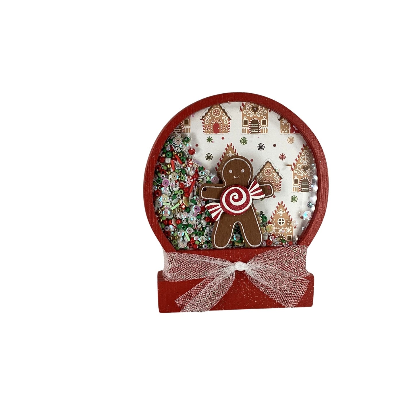 AGD Christmas Decor - Gingerbread Man Dry Snow Globe Wood Shaker