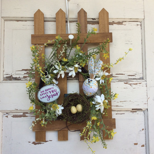AGD Easter Decor - No Bunny Loves You Like Jesus Fence Lighted Wreath