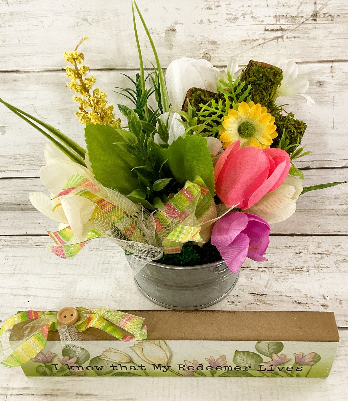 AGD Easter Spring Decor - Redeemer Lives Tulip Flowers SMALL Floral Display