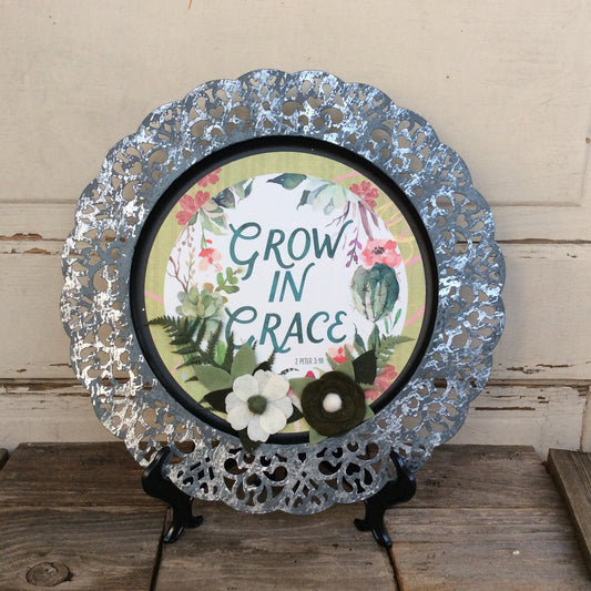AGD Home Decor - Grow In Grace Greenery Metal Charger Plate