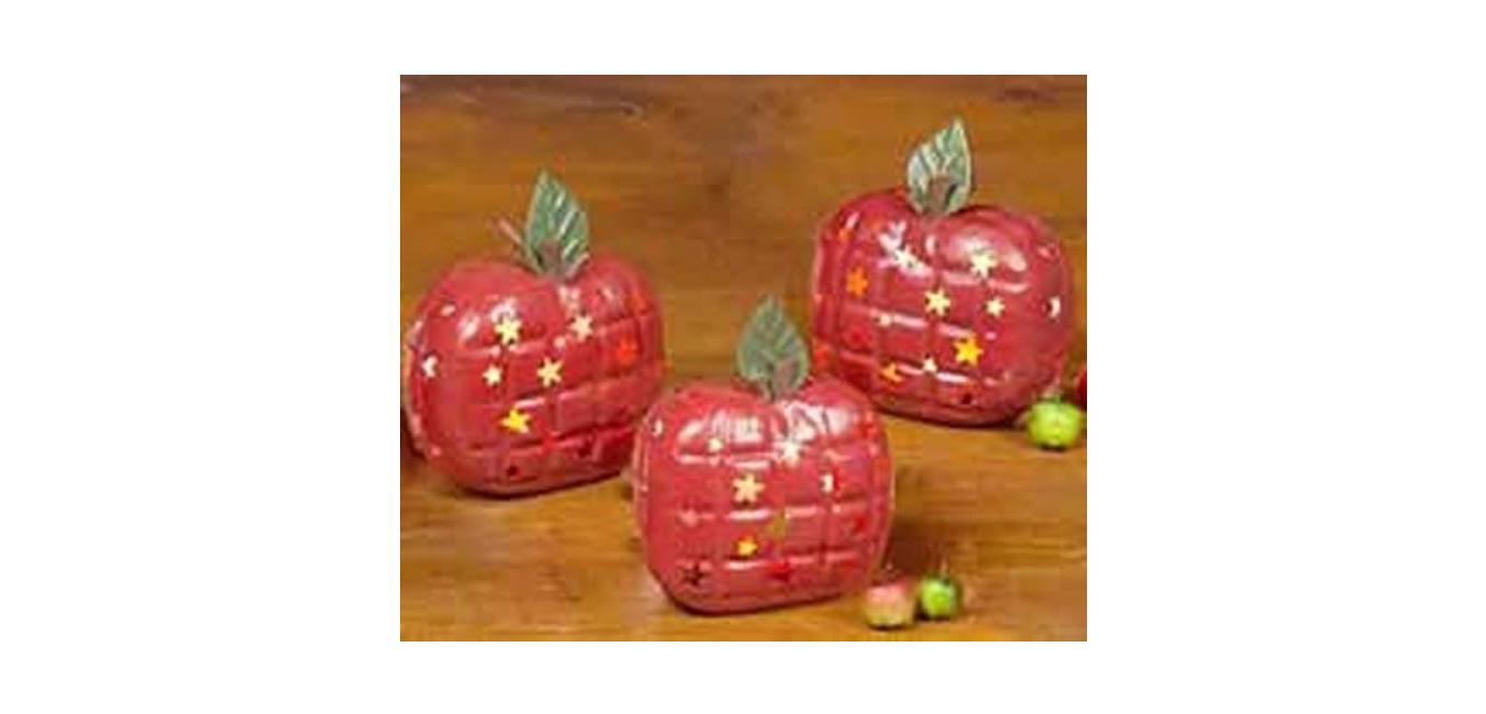 THT Prim Decor - Metal Apple Tealights Teacher Harvest 3pc