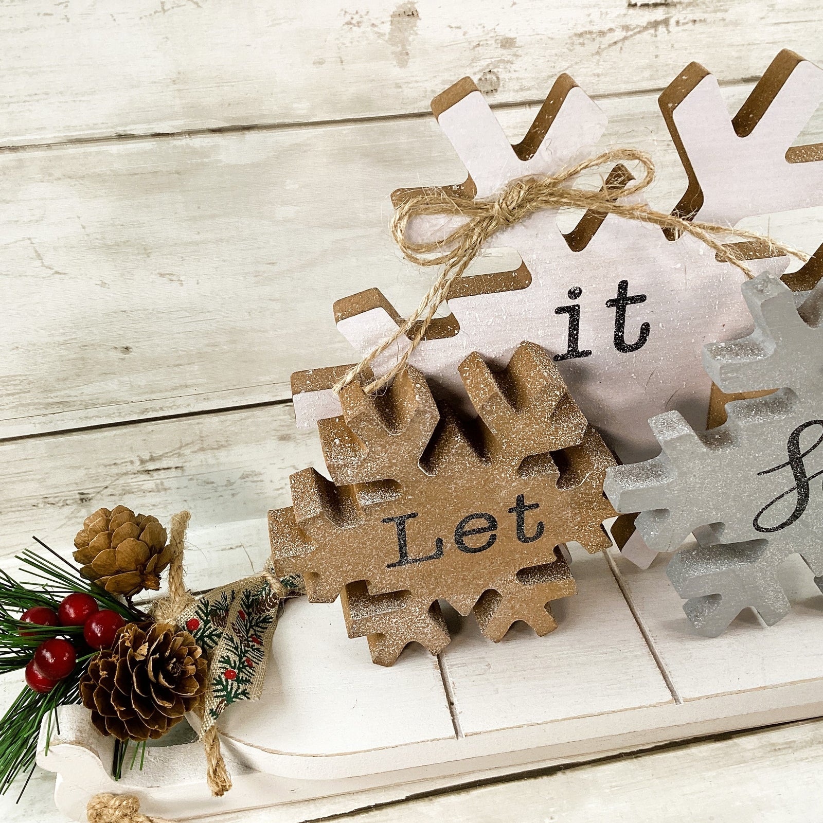 AGD Christmas Decor - Farmhouse Let It Snow Snowflake Sled 2pc Set