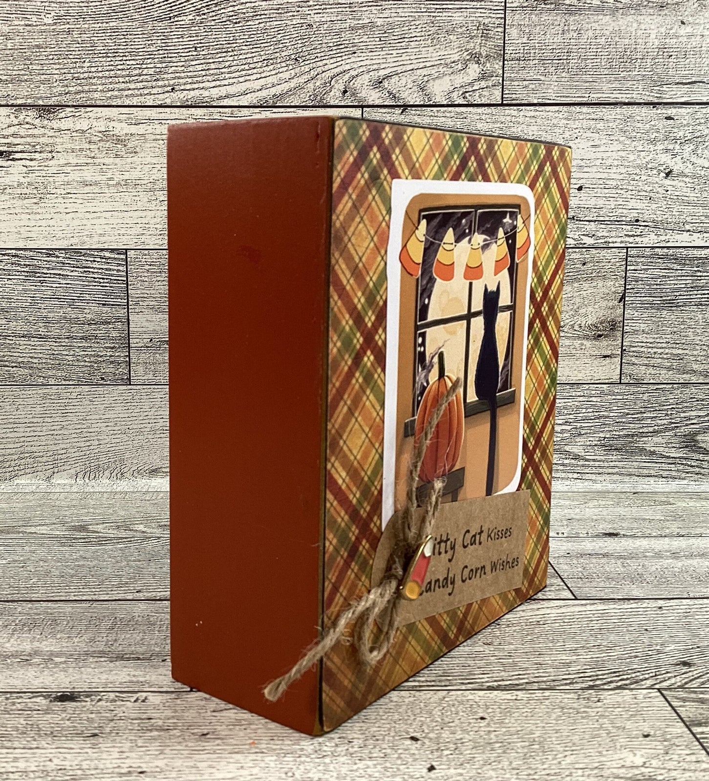 AGD Halloween Decor - Candy Corn Pumpkin Spice Cat Reversible Box Sign