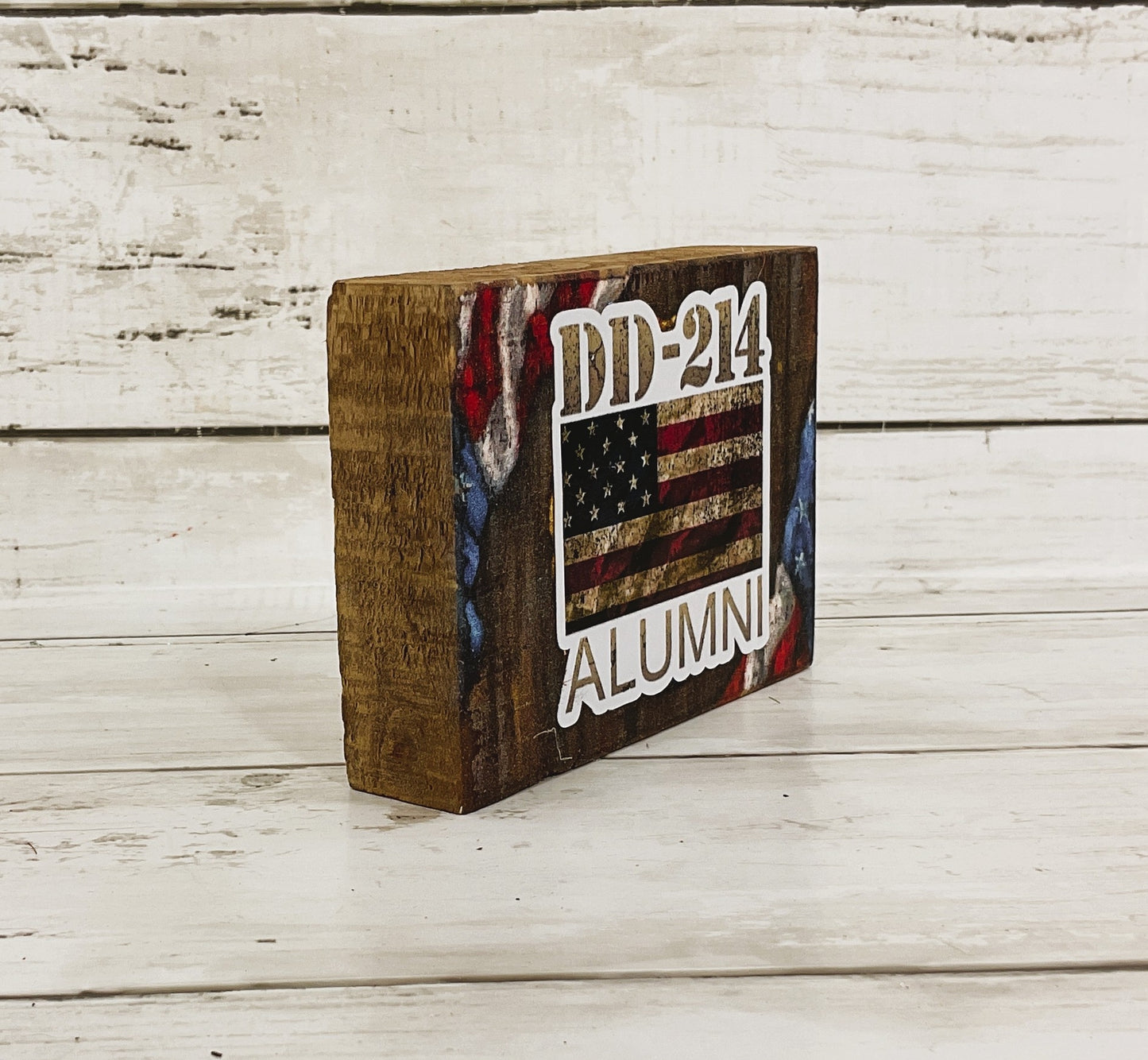 AGD Patriotic Decor- Veteran Memorial DD-214 Alumni Wood Block Sign