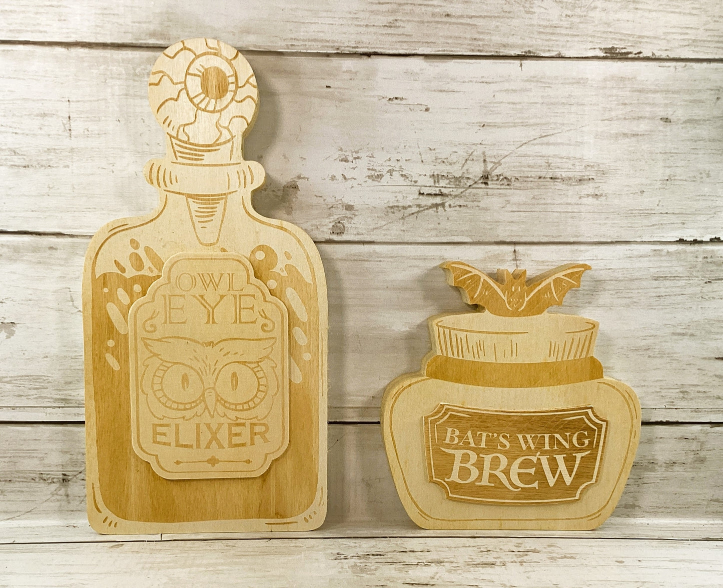 Darice Halloween Decor - Unfinished Wood Potion Jar Bottles 2pc Set