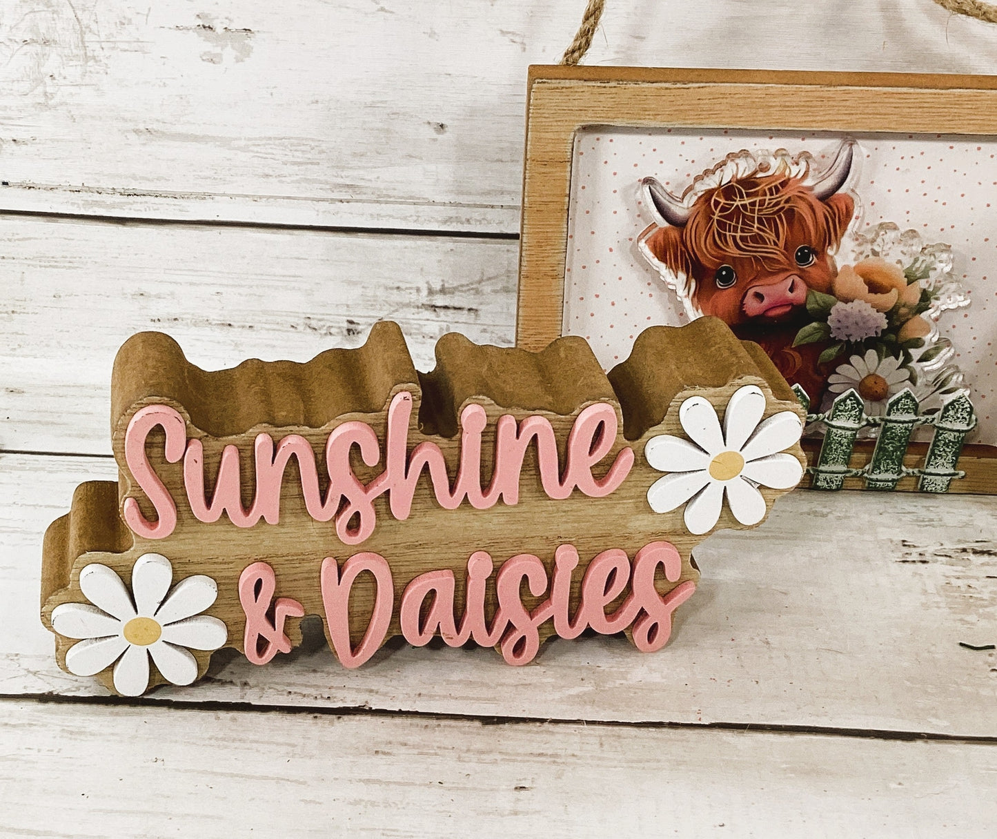 AGD Spring Decor - Daisy Sunshine Highland Cow Tier Tray Decor 3pc