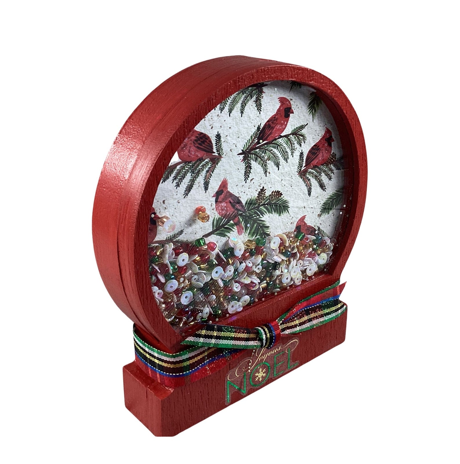 AGD Christmas Decor - Red Cardinal Noel Snow Globe Chunky Wood Shaker