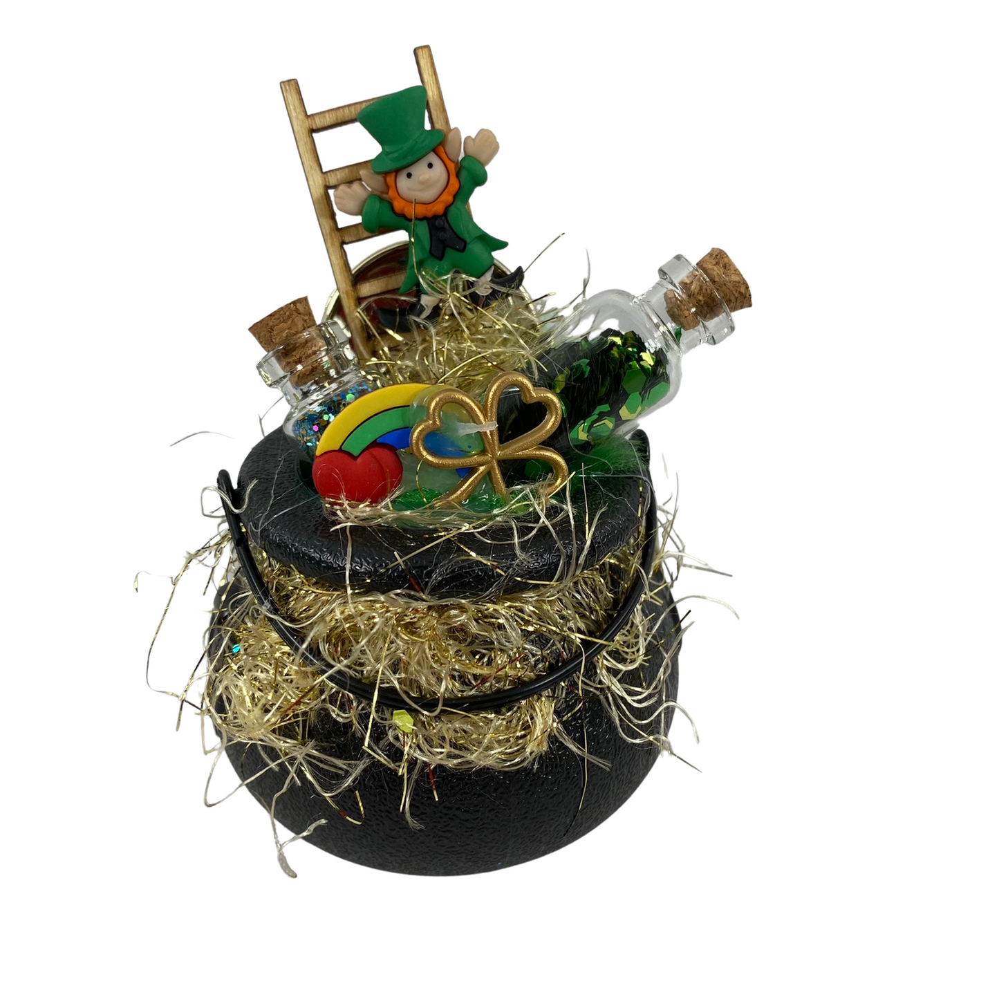 AGD St Patrick's Decor - Miniature Leprechaun Dust Black Pot Of Gold Display