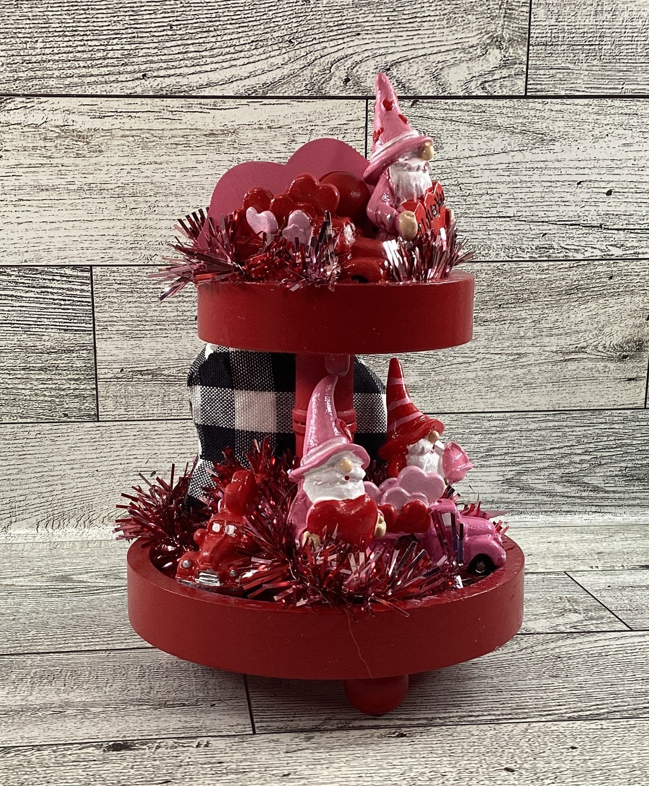 AGD Valentines Decor - Small Miniature Gnome Tier Tray Complete Display