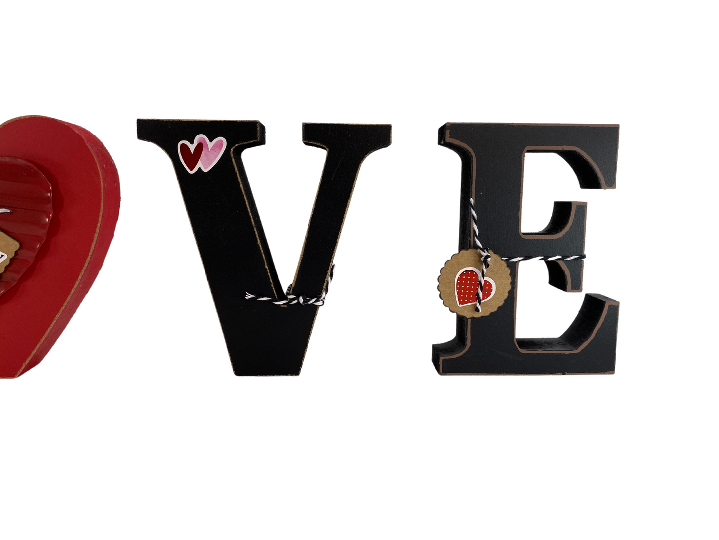 Valentines Decor - Chunky Wood Heart Love Letter Word Tabletop Display