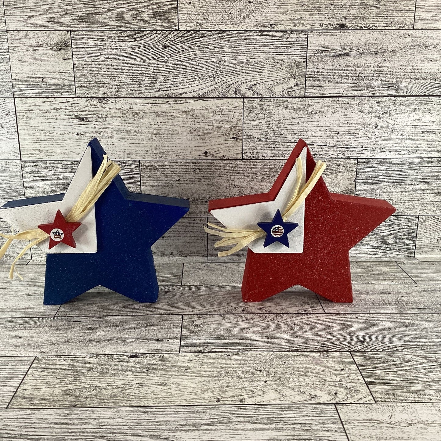 AGD Patriotic Decor - Red White Blue Star Chunky Wood Sitter 3pc Set