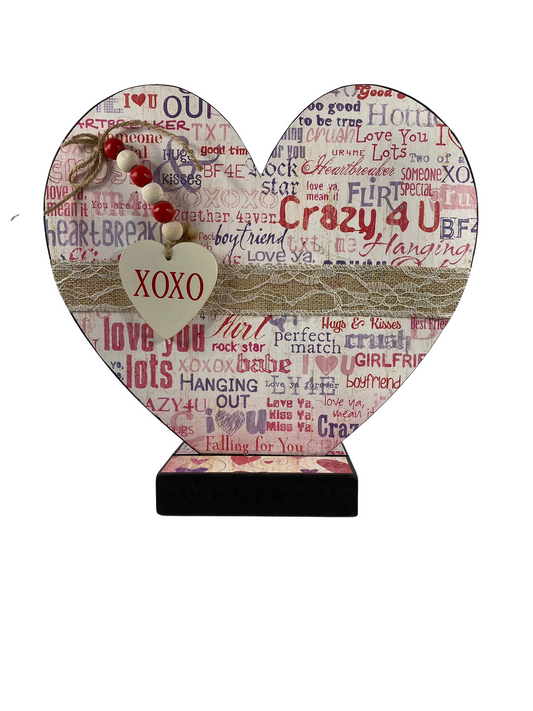 AGD Valentines Decor - XOXO True Love Double-sided Heart Table Sitter 12inch