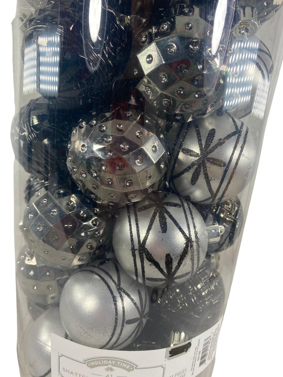 WM Christmas Decor - Assorted Black Pewter Gray Plastic Ornament Bulbs 41pc Set