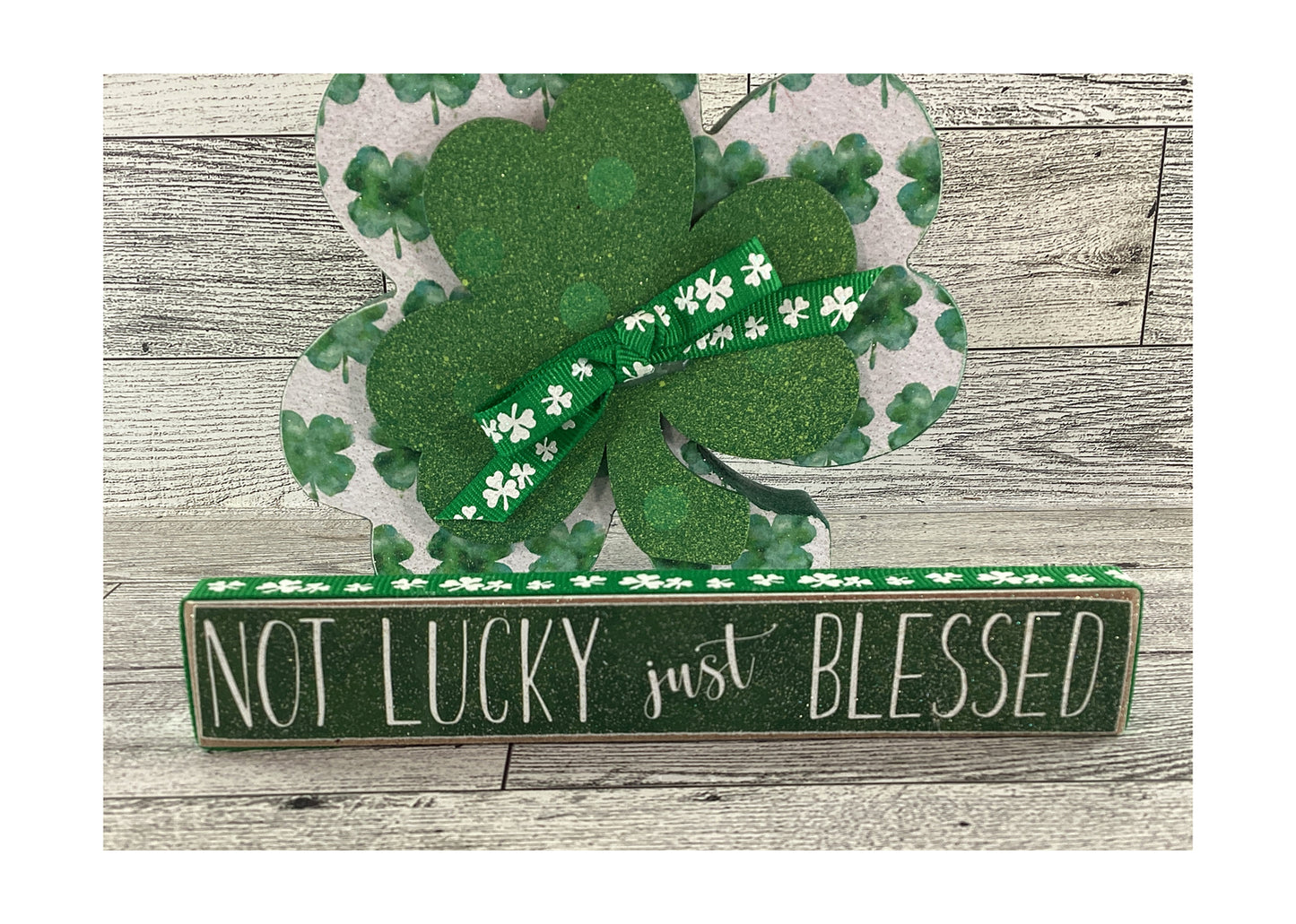 AGD St Patrick's Decor - Not Lucky Blessed Chunky Shamrock & Sign 2pc.