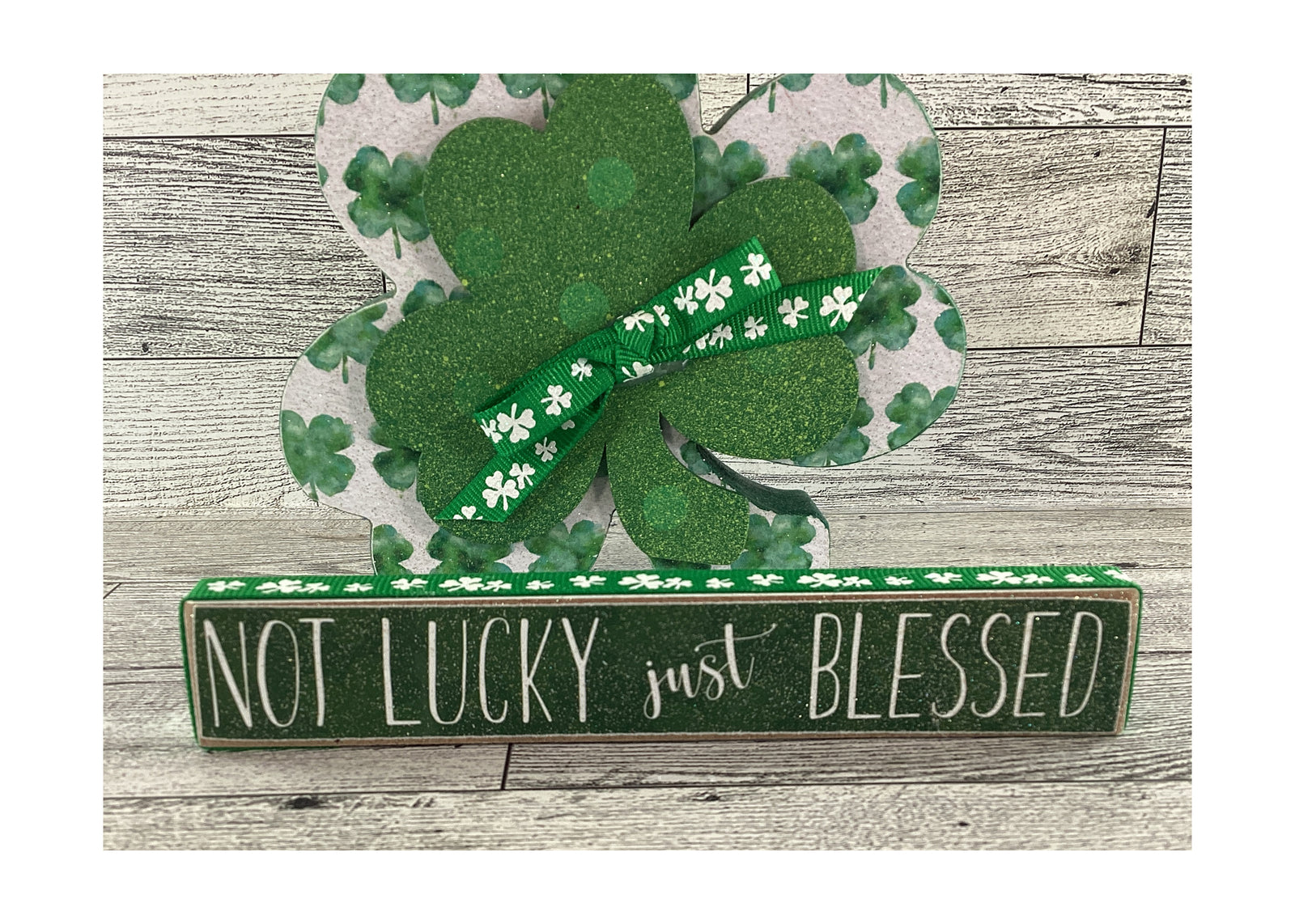 AGD St Patrick's Decor - Not Lucky Blessed Chunky Shamrock & Sign 2pc.