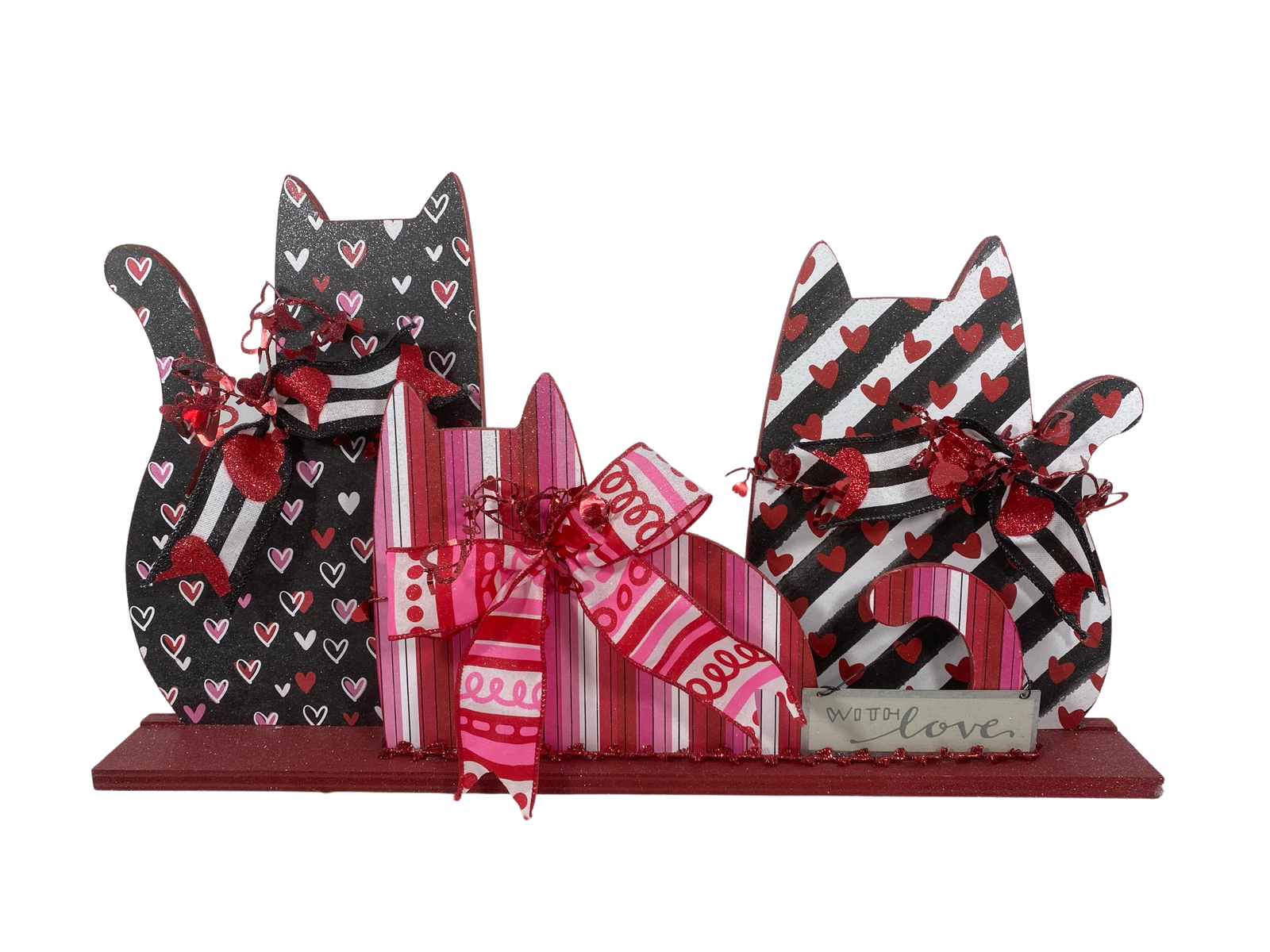 AGD Valentines Decor - With Love Wood Trio Cat Tabletop Decor