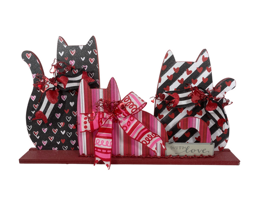 AGD Valentines Decor - With Love Wood Trio Cat Tabletop Decor