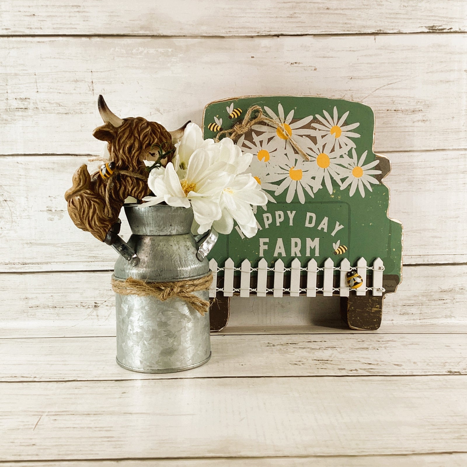 AGD Spring Decor - Happy Farm Sunny Daisy Highland Cow 2pc Set