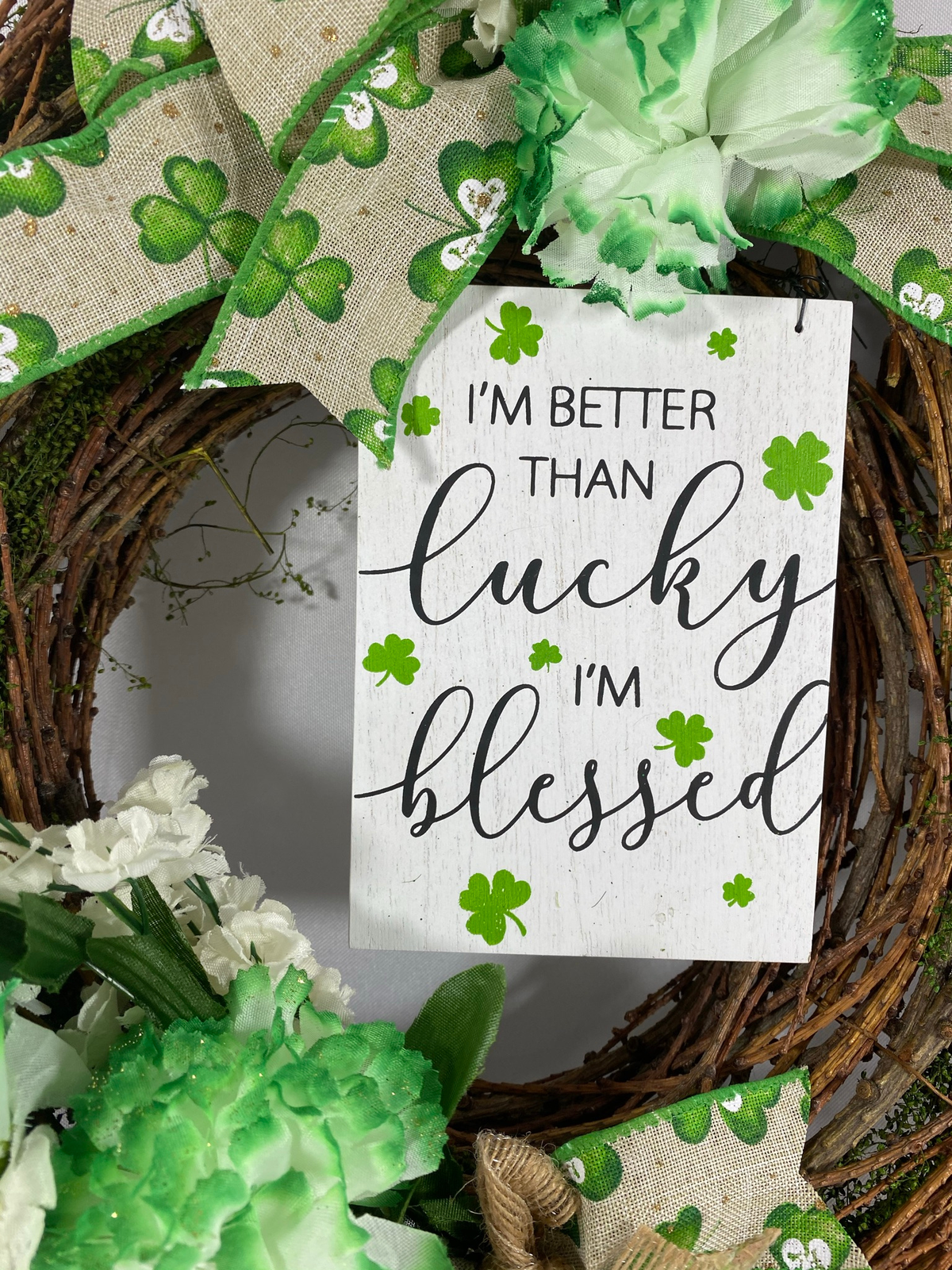 AGD ST Patricks Decor - Lucky and Blessed Sweet Annie Moss Twig  Wreath
