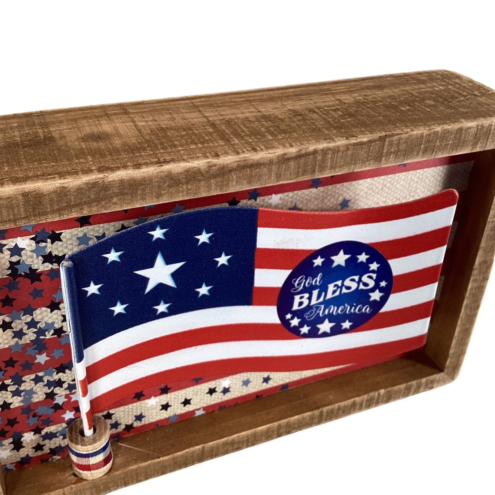 AGD Patriotic Decor - Metal Flag God Bless America Wood Inset Sign