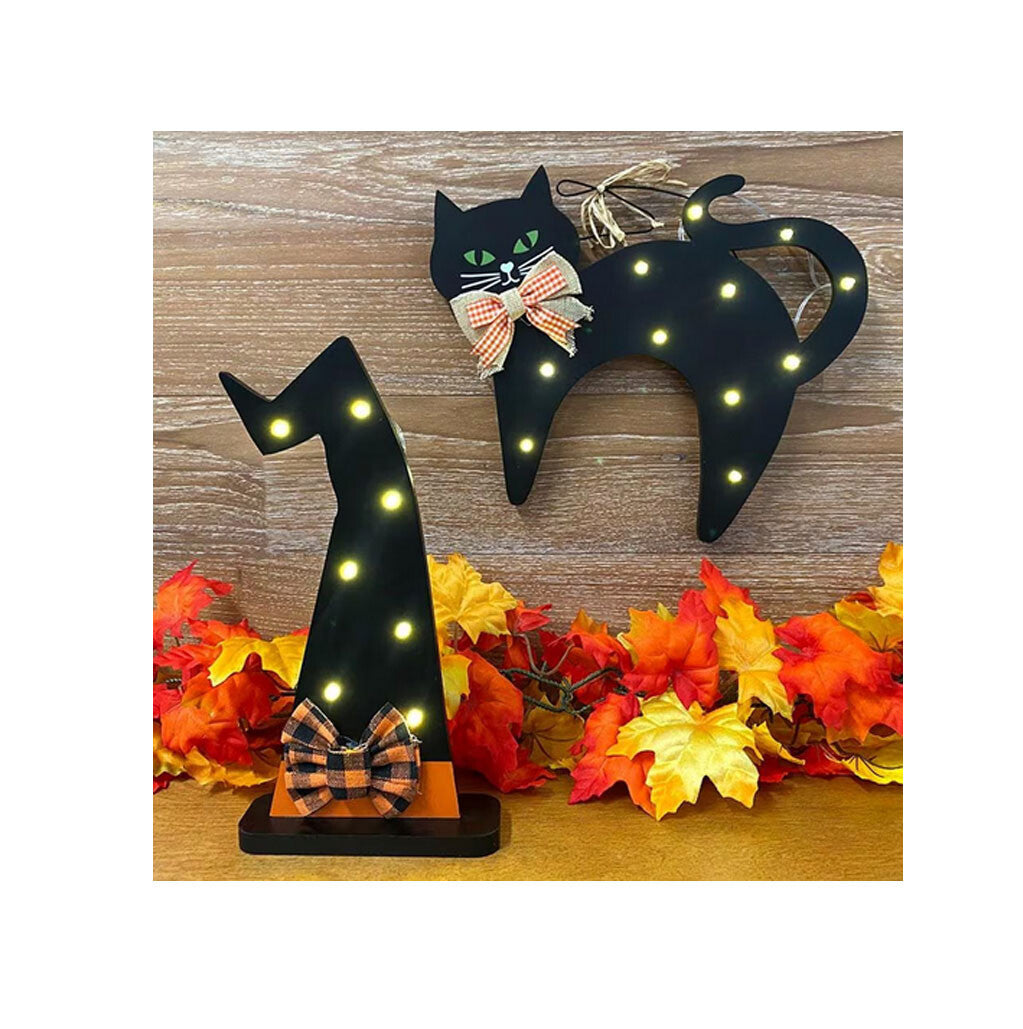 CO Halloween Decor - Fabric and Brown Grapevine Cat Door Wreath