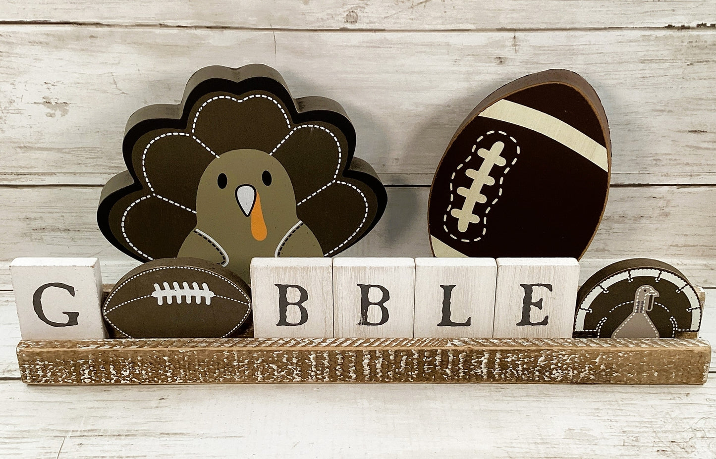 LS Adams Fall Decor - Gobble Tile Sign Turkey Football 3pc Set