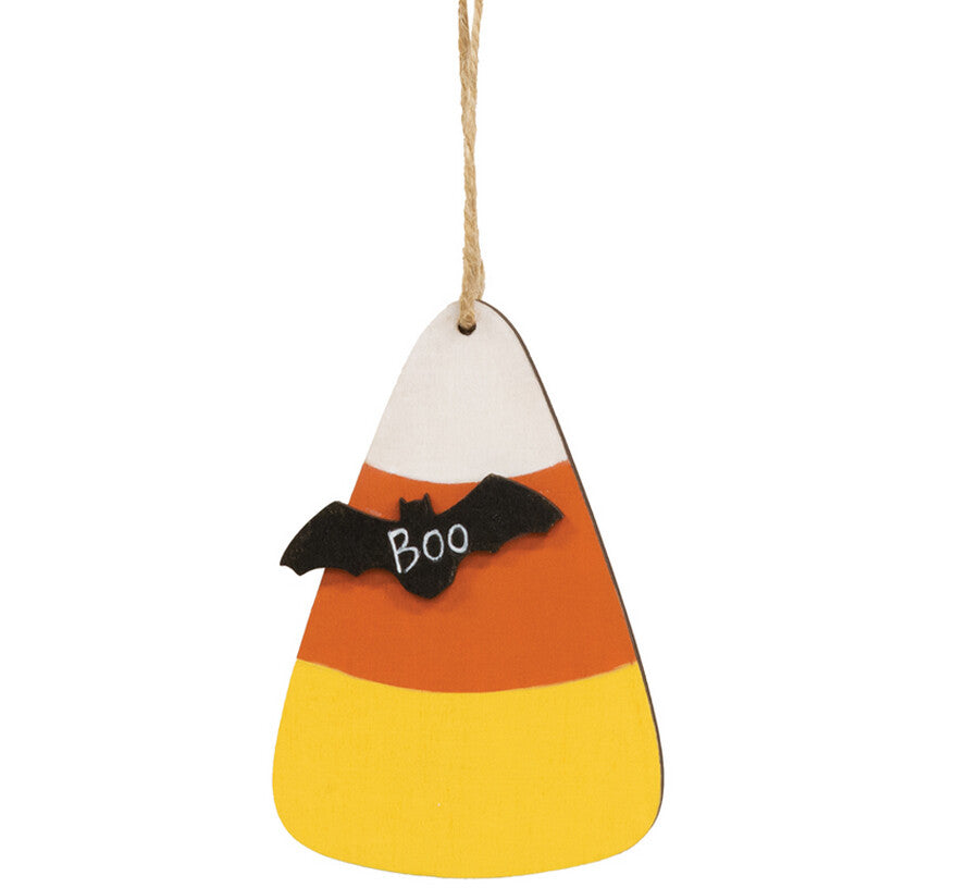 CWI Halloween Decor - Small Prim Candy Corn Boo Bat Ornament