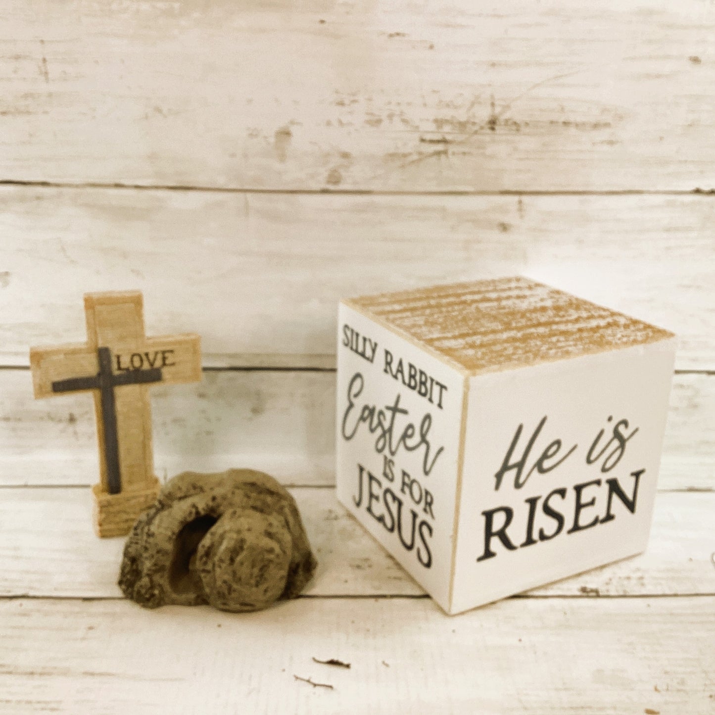 Easter Decor - Resurrection He Lives Risen Love Cross Tomb 3pc Set
