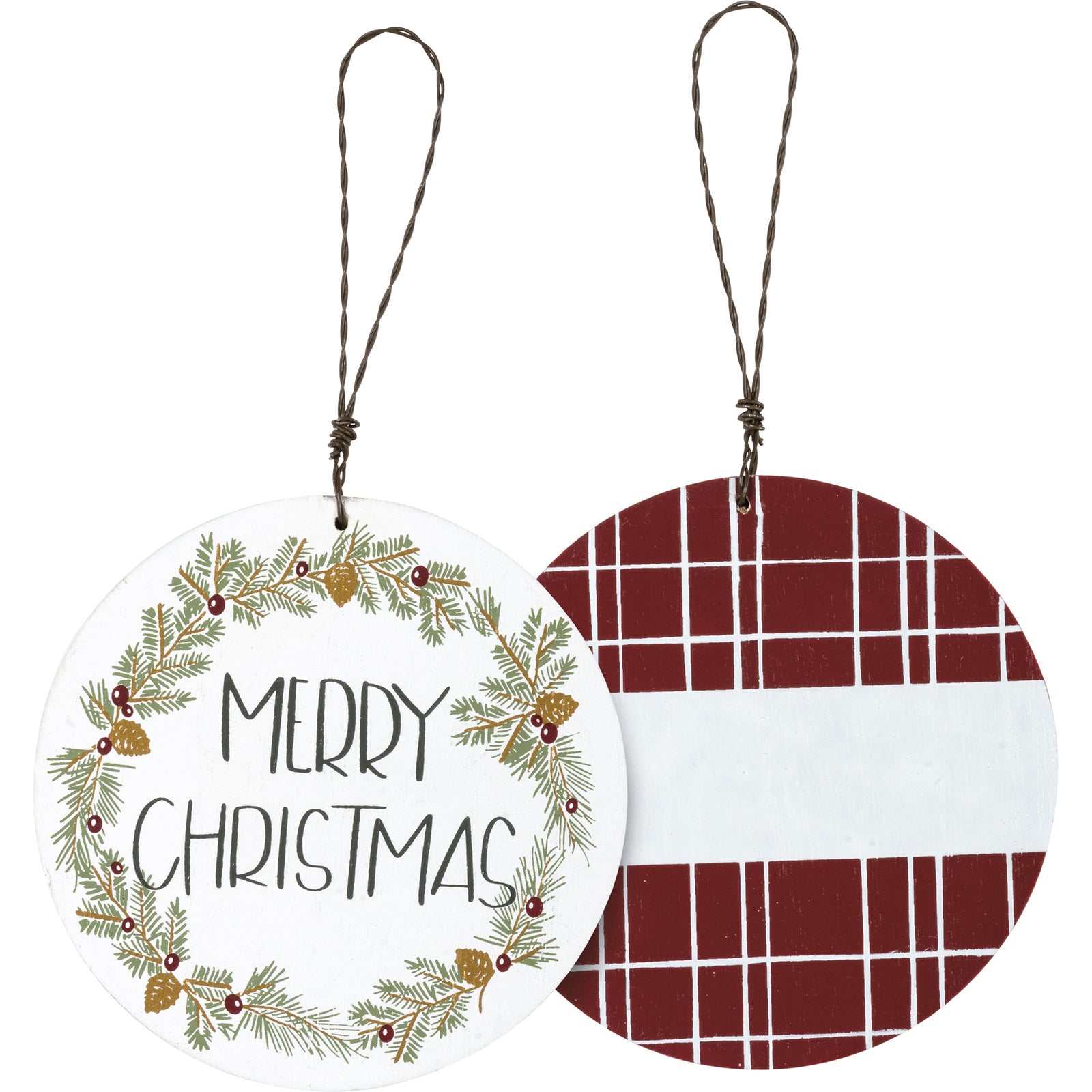 PBK Christmas Decor - Merry Christmas Fir Wreath Reversible Ornament Sign