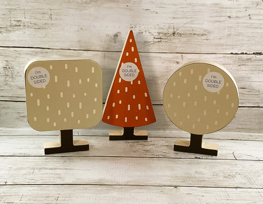 Adams Fall Decor - Chunky Wood Reversible Trees 3pc Set