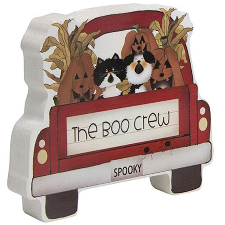 CWI Halloween Decor - Boo Crew Dog Cat Pet Chunky Wood Truck Sitter