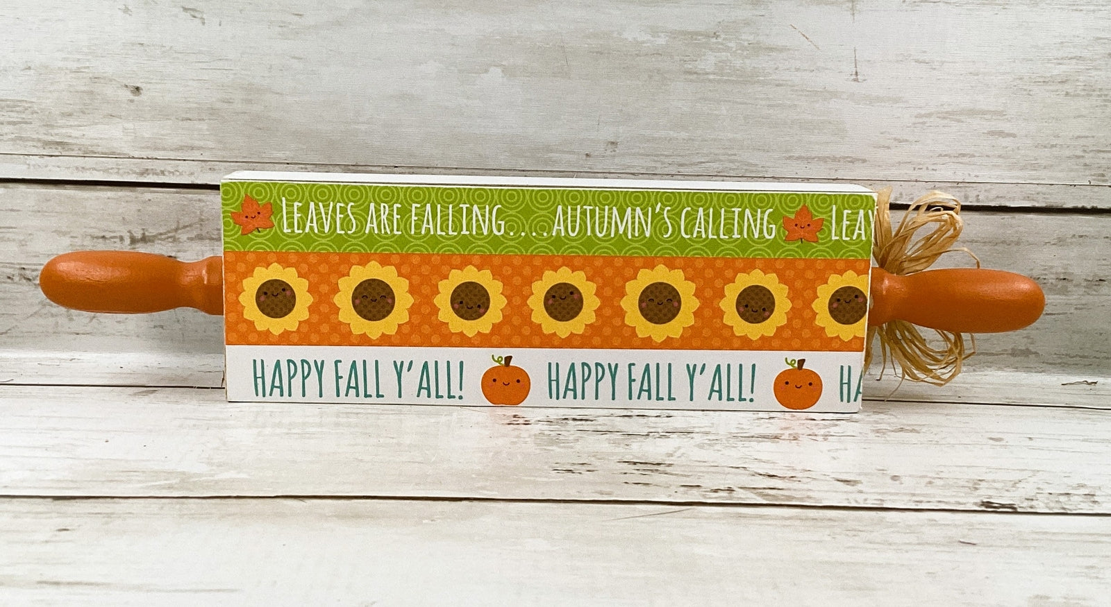 AGD Fall Decor - Falling Leaves Hello Pumpkin Wood Rolling Pin Signs 3pc