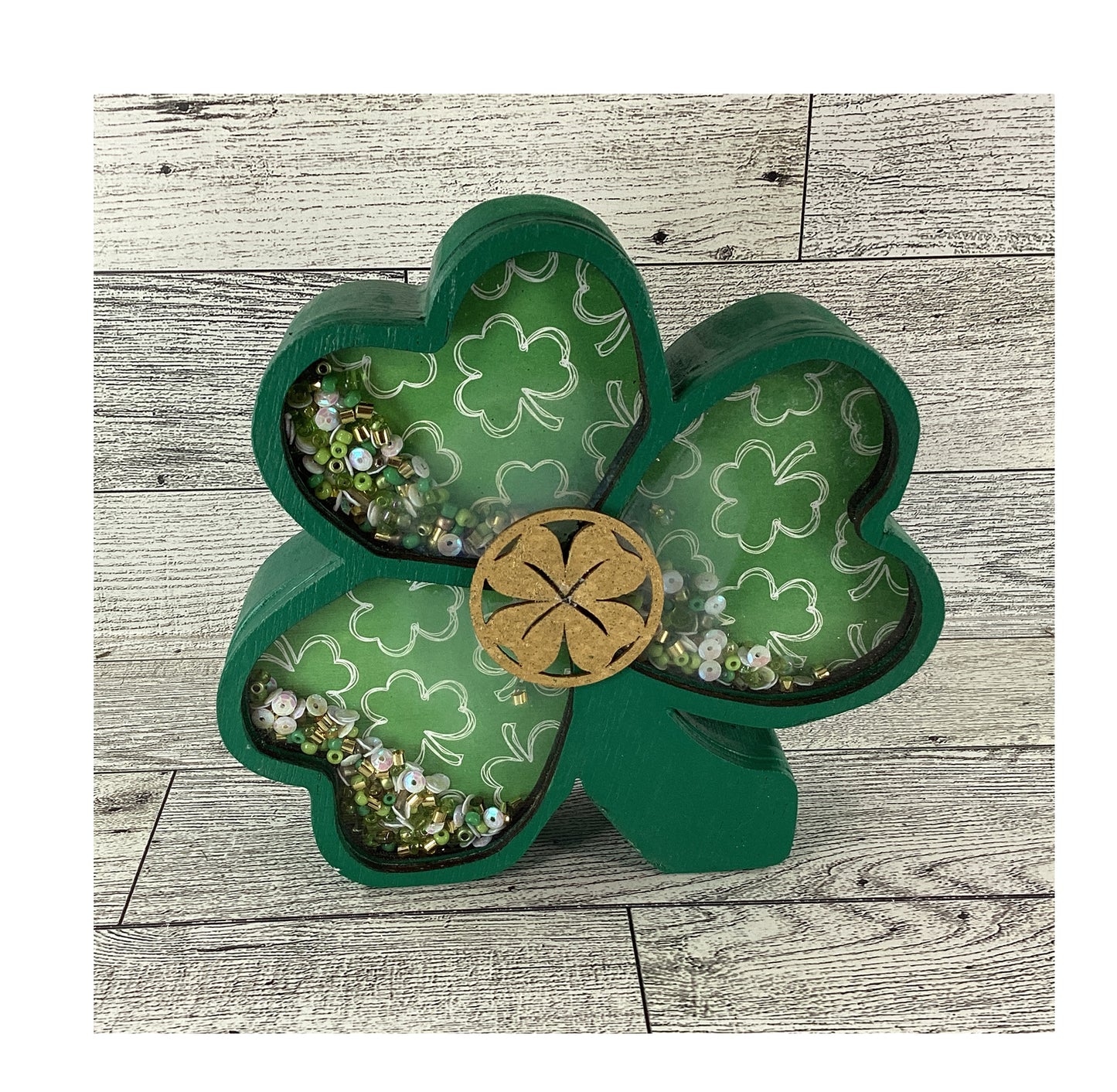 AGD Saint Patrick Decor - Irish Shamrock Chunky Wood Shaker Sitter