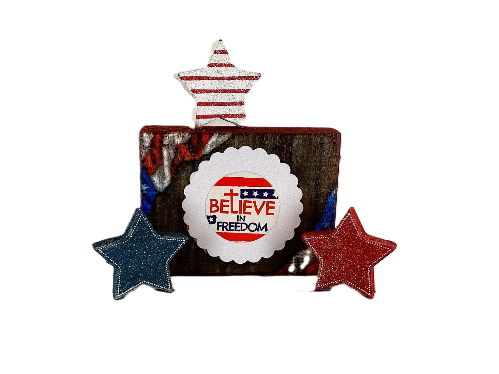 AGD Patriotic Decor - July 4th Believe Freedom Tier Tray Sign & Stars