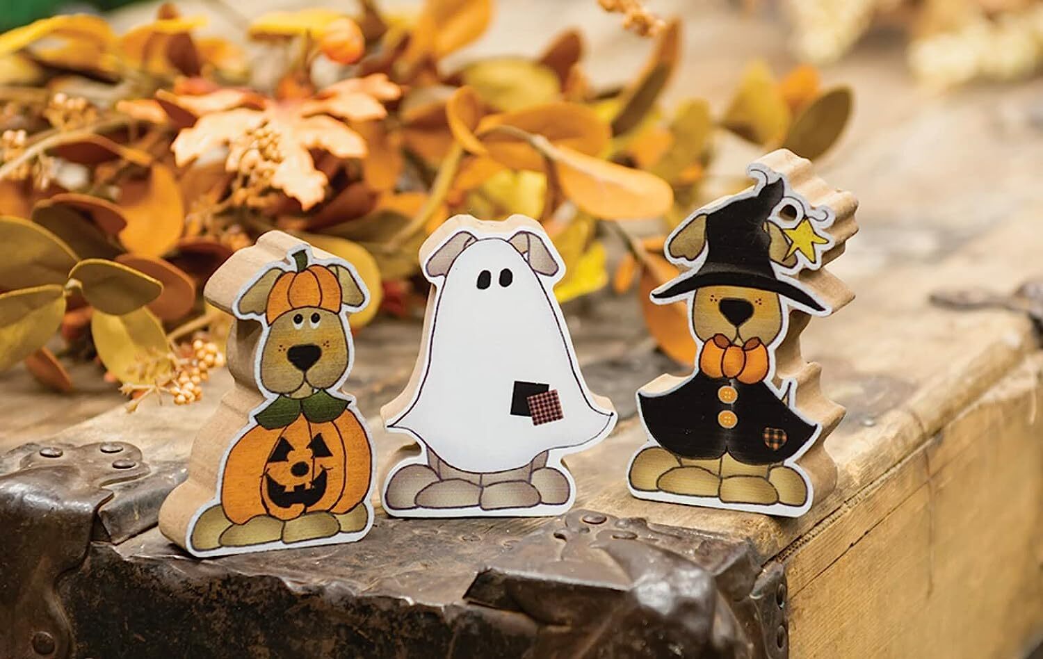 CWI Halloween Decor - Chunky Puppy Dogs in Costume Wood Sitters 3pc Set