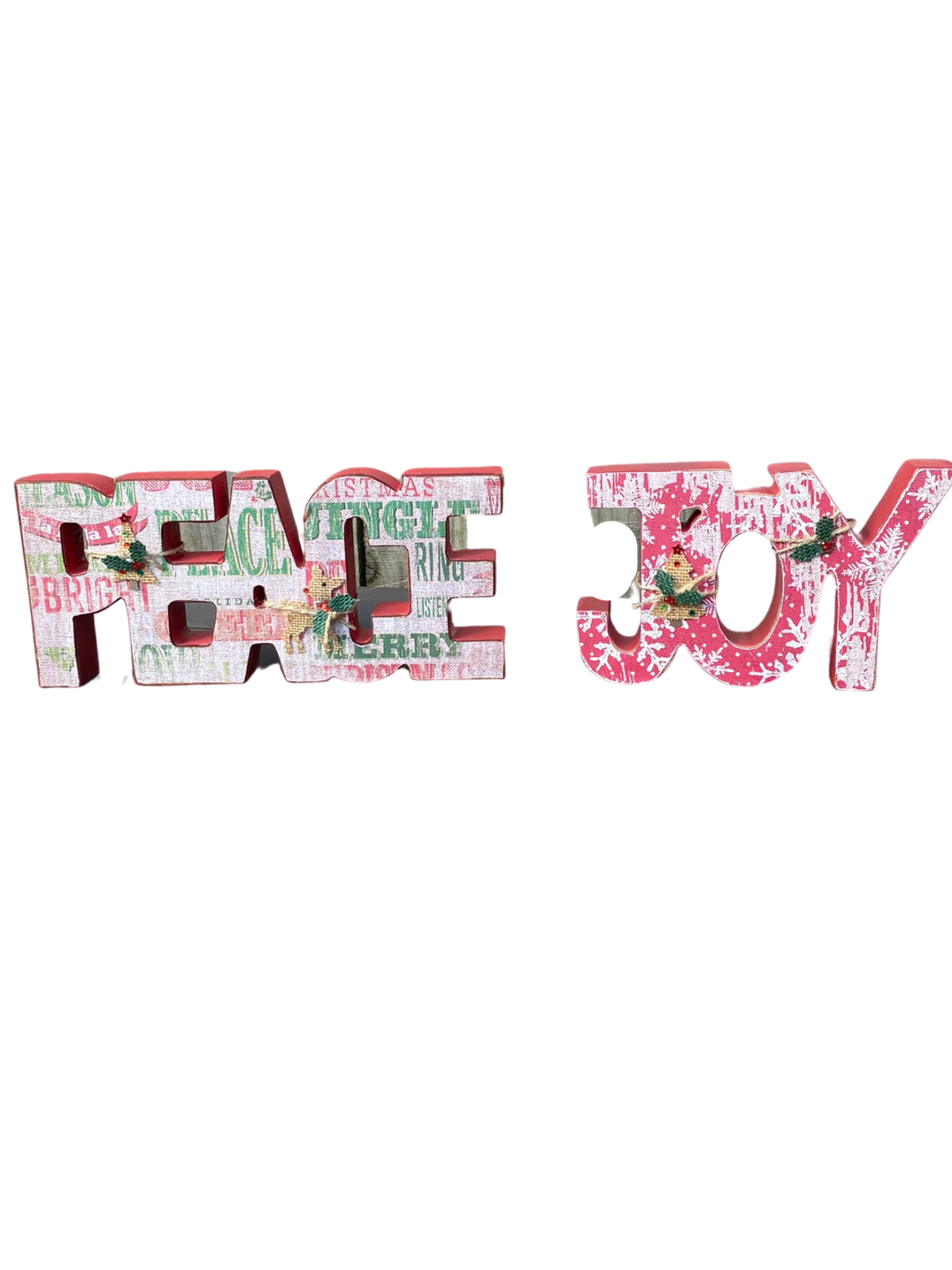 AGD Christmas Decor - Chunky Peace Joy Word Tabletop Signs 2pc Set