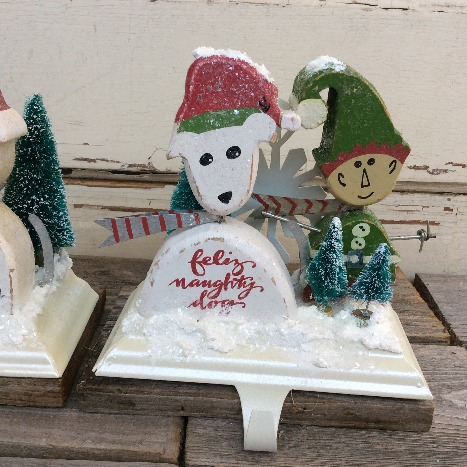 AGD Christmas Decor – Feliz Naughty Dog & Santa Stocking Holder 2pc Set