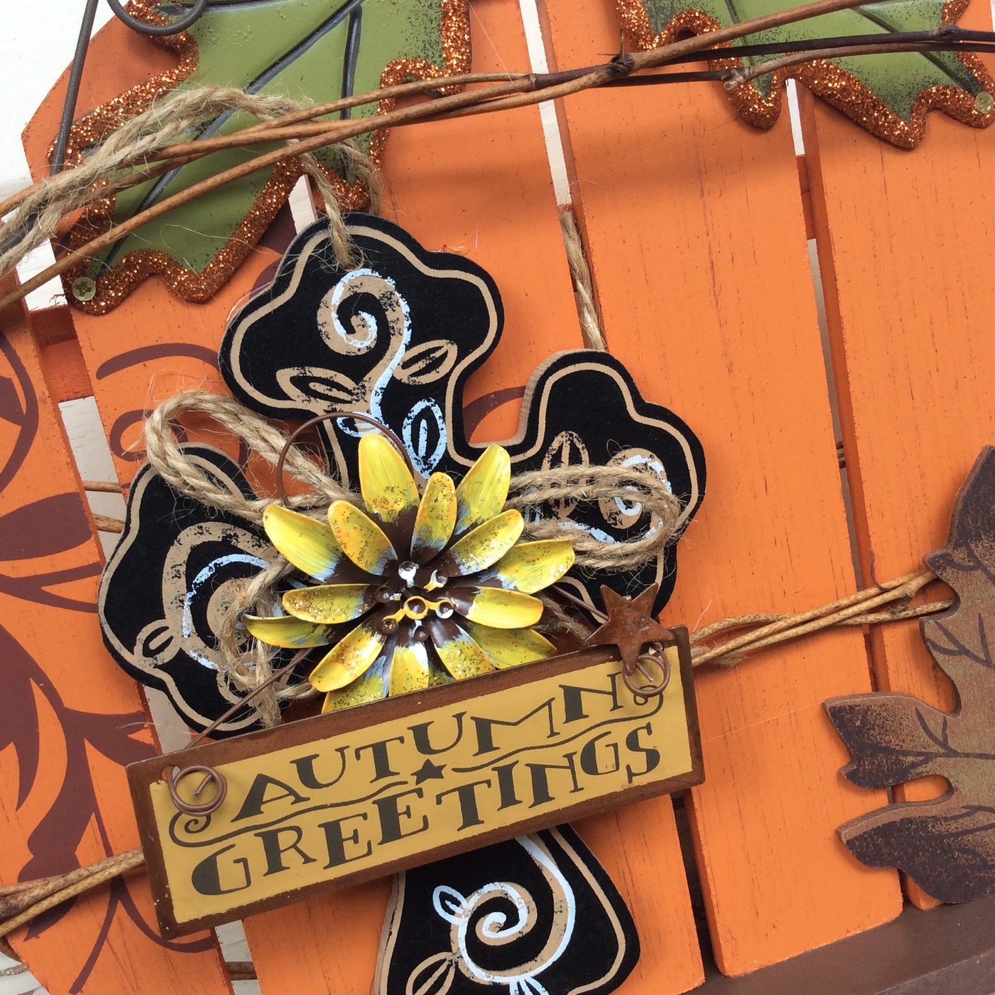 AG Designs Fall Decor - Slat Pallet Pumpkin - Cross & Autumn Greetings