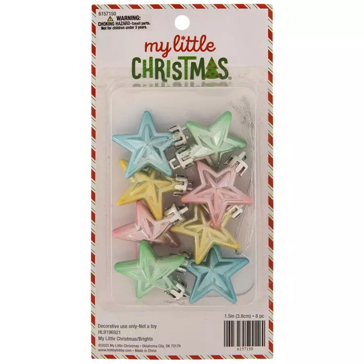 HL Christmas Supply - Miniature Tree Soft Pastel 3-D Star Ornaments 8pc Set