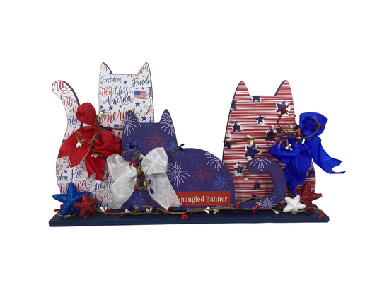 AGD Patriotic Decor - July 4th Wood Trio Cat Tabletop Decor