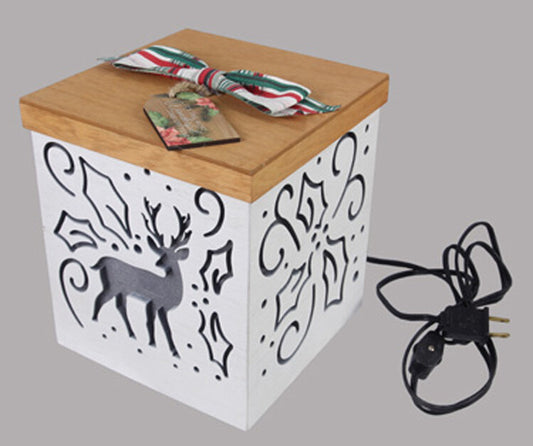 Youngs Christmas Decor - White Lighted Laser Present Gift Box