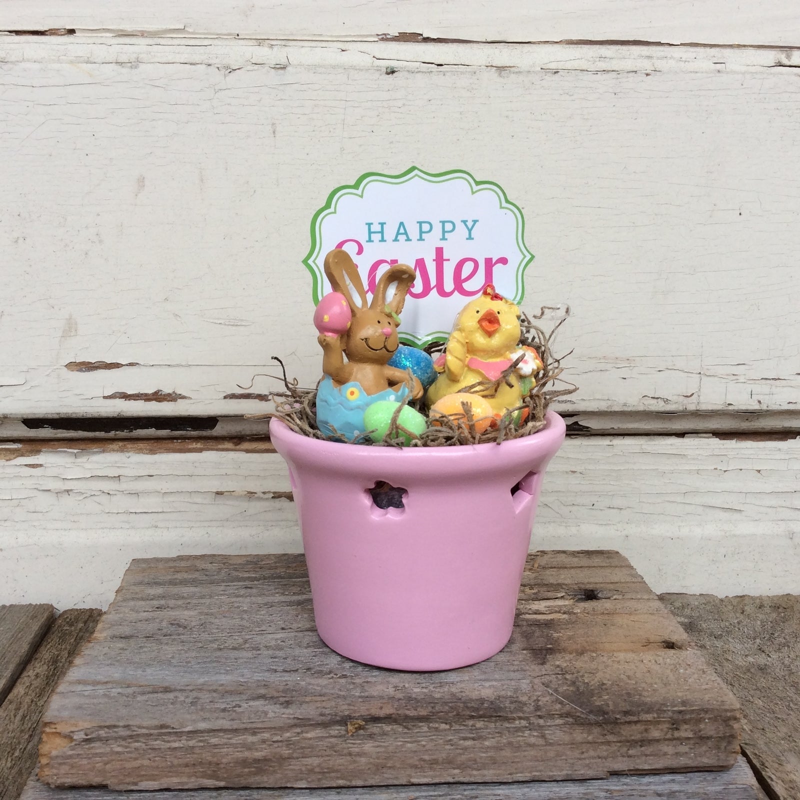AGD Easter Decor - Happy Easter Bunny and Chick Pink Display