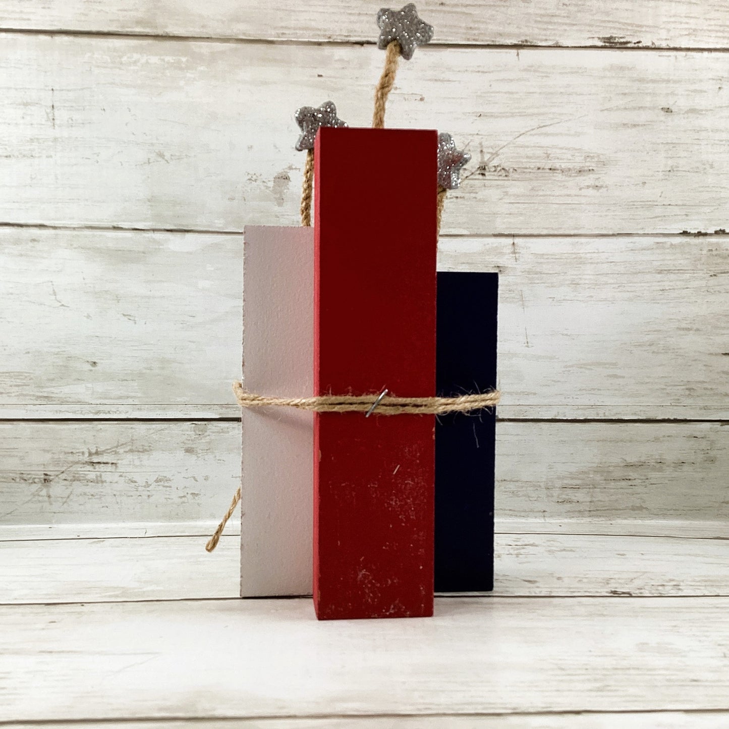 AGD Patriotic Decor -  Veteran July 4th Chunky Wood Firecracker Block Sign
