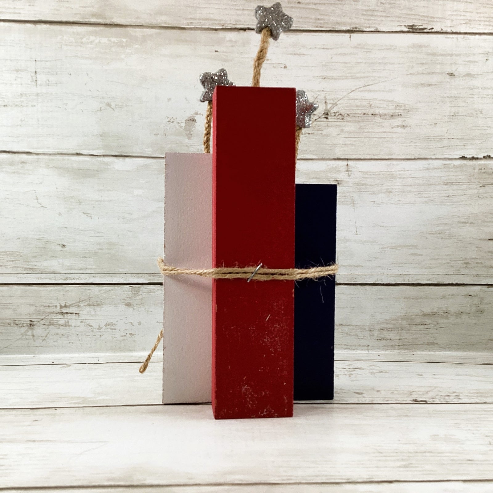AGD Patriotic Decor -  Veteran July 4th Chunky Wood Firecracker Block Sign